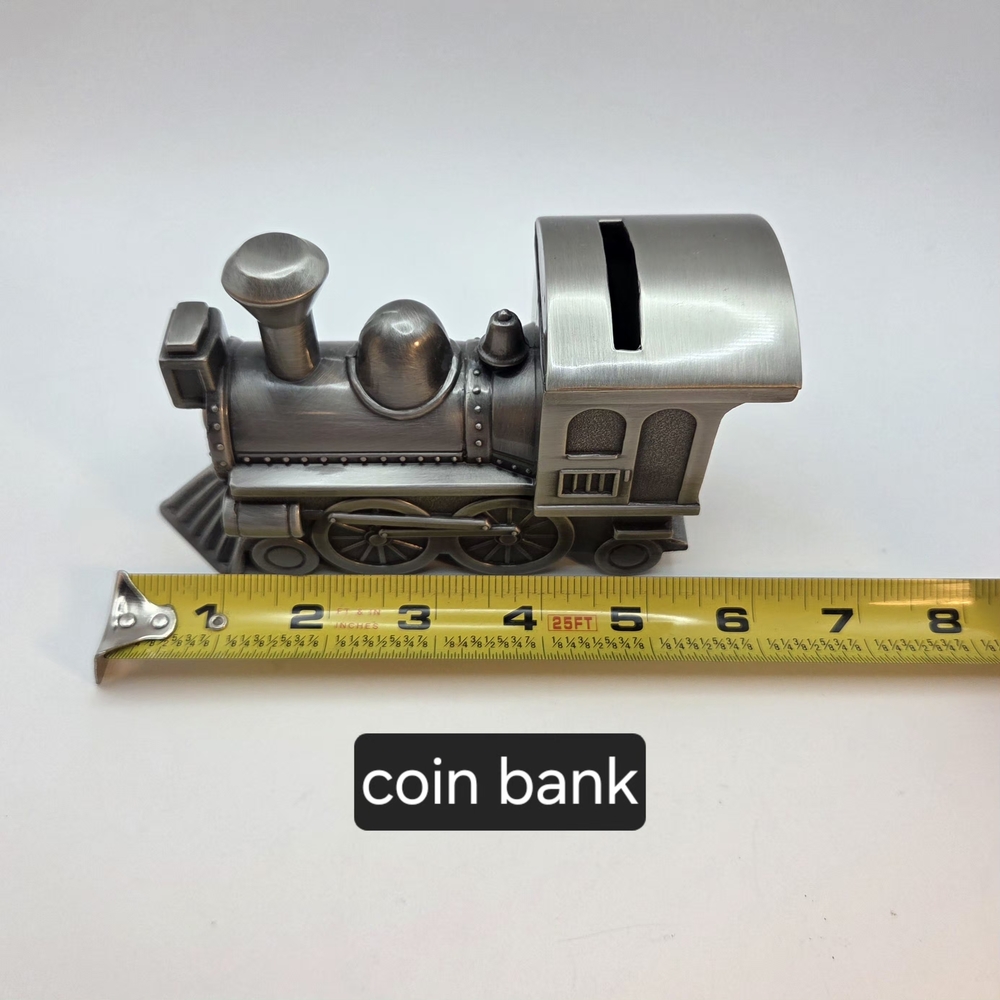 Train Locomotive Coin Bank Pewter Finish Non Tarnish Vintage 1999
